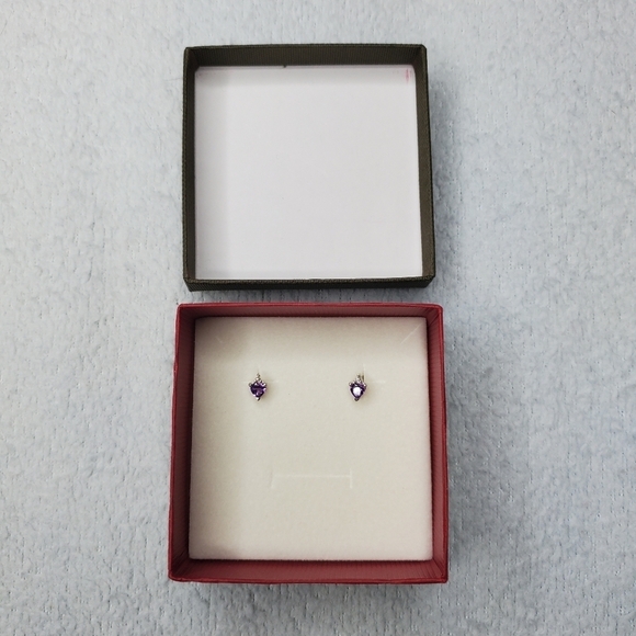 Angara Natural Amethyst Birthstone Sterling Silver Stud Earrings - Picture 4 of 8